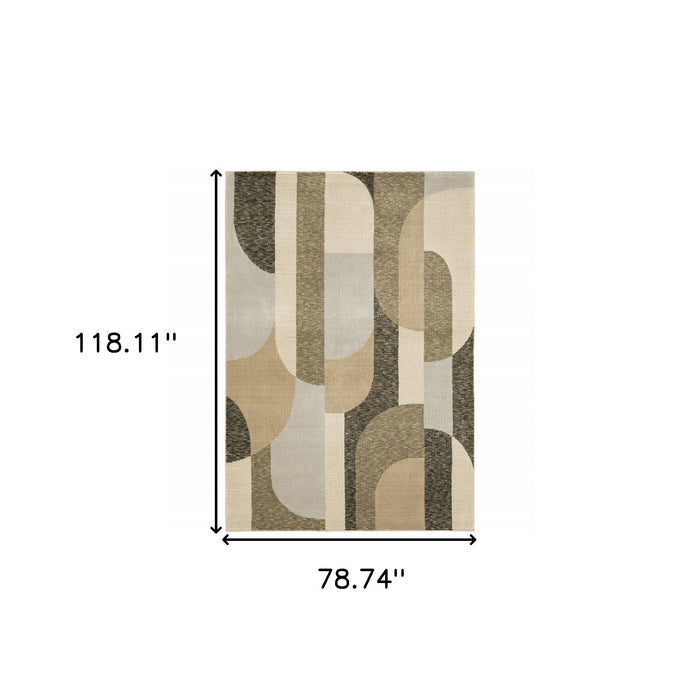 7' x 10' Geometric Power Loom Area Rug - Brown And Ivory