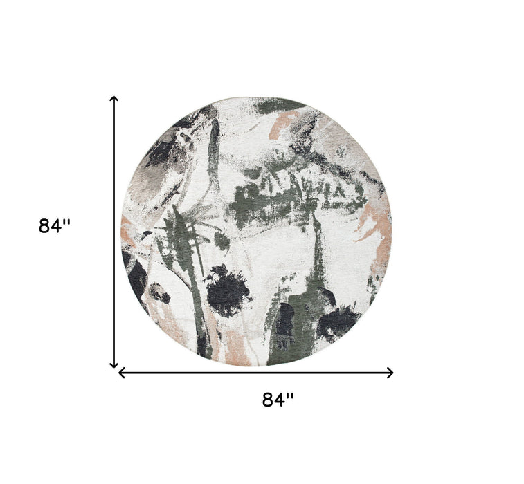 8' Round Abstract Non Skid Area Rug - Gray And Orange