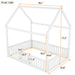Giga wood house bed with fence and door for children, featuring a sturdy platform design and cozy playhouse style.
