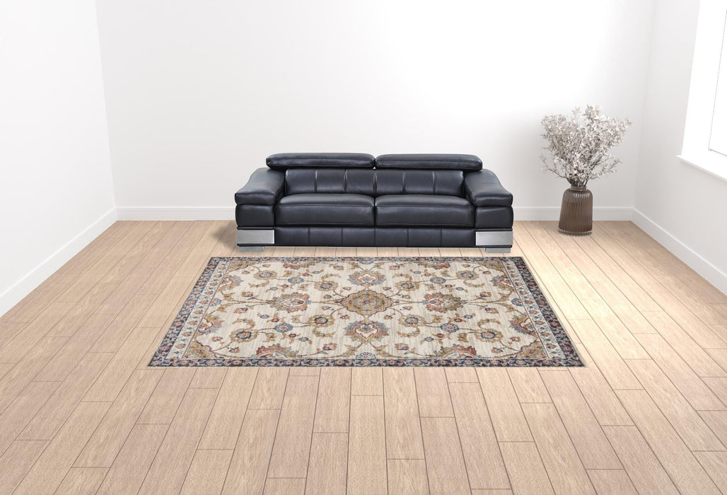 9' x 12' Floral Power Loom Area Rug - Ivory Navy And Orange