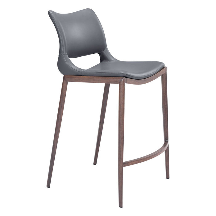 25" Faux Leather And Steel Low Back Counter Height Bar Chairs (Set of 2) - Dark Gray / Brown