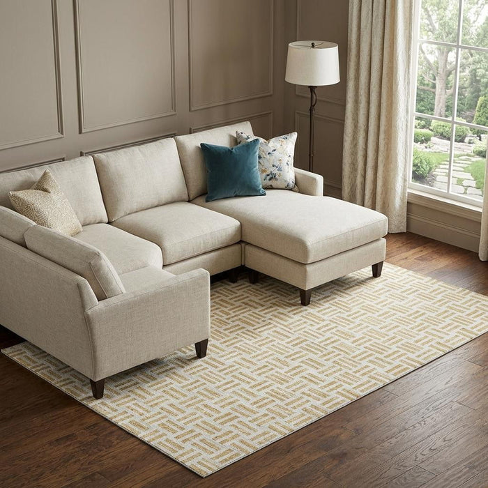10' X 14' Geometric Washable Area Rug With UV Protection (677243) - Gold / Ivory