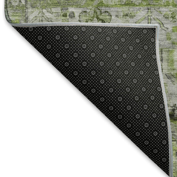 10' X 14' Floral Washable Area Rug With UV Protection (696452) - Artichoke Green / Gray / Charcoal