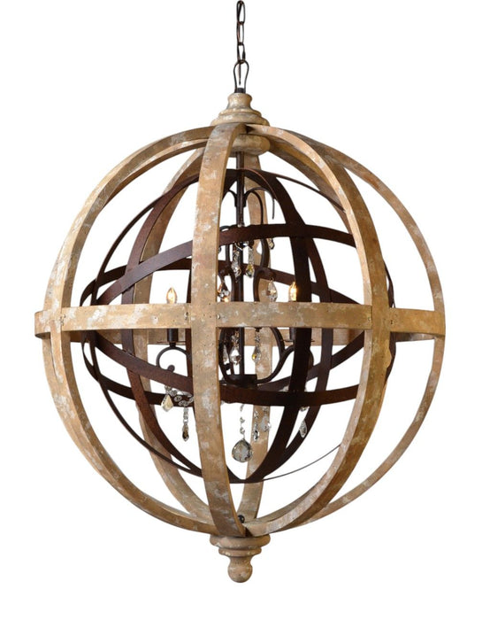 Unique Statement Five Light Wood Chandelier With Shades - Brown