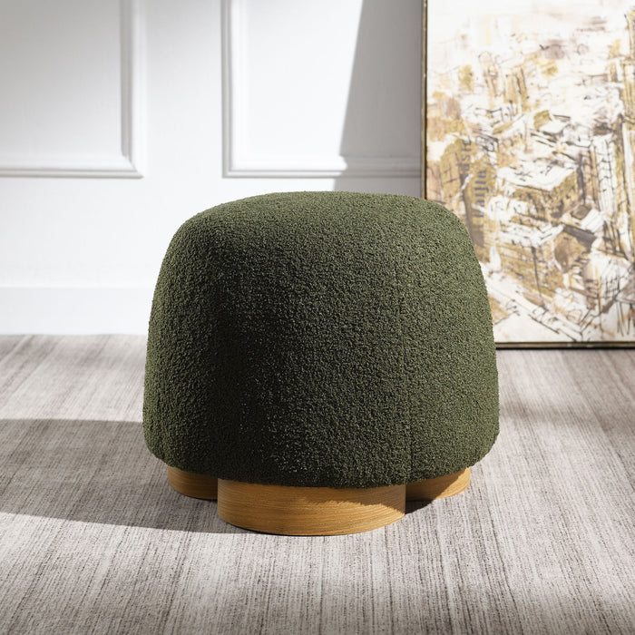Giga round soft teddy fabric upholstered ottoman stool with metal accents, cozy and stylish for living room decor