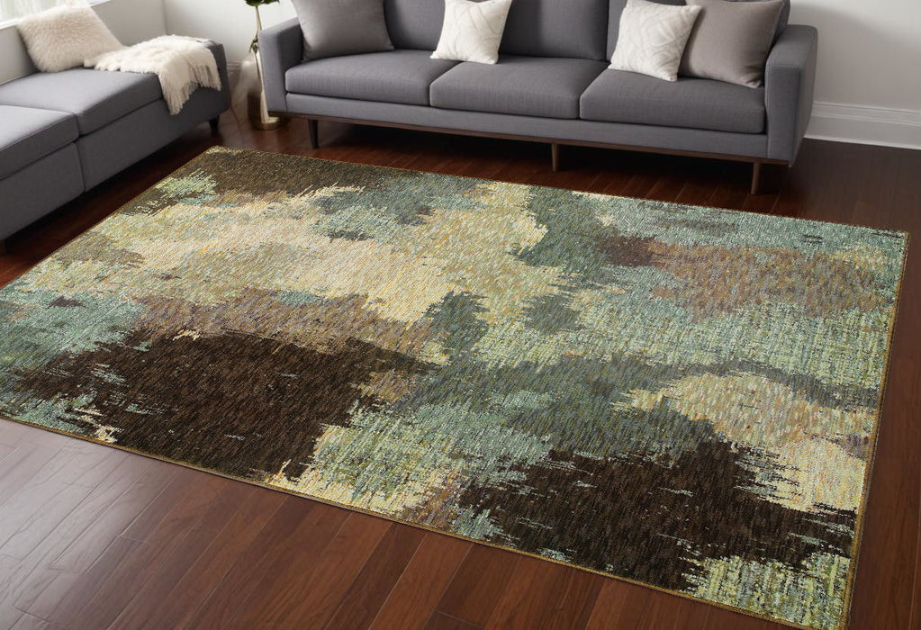 7' x 10' Abstract Power Loom Area Rug - Blue Brown And Ivory