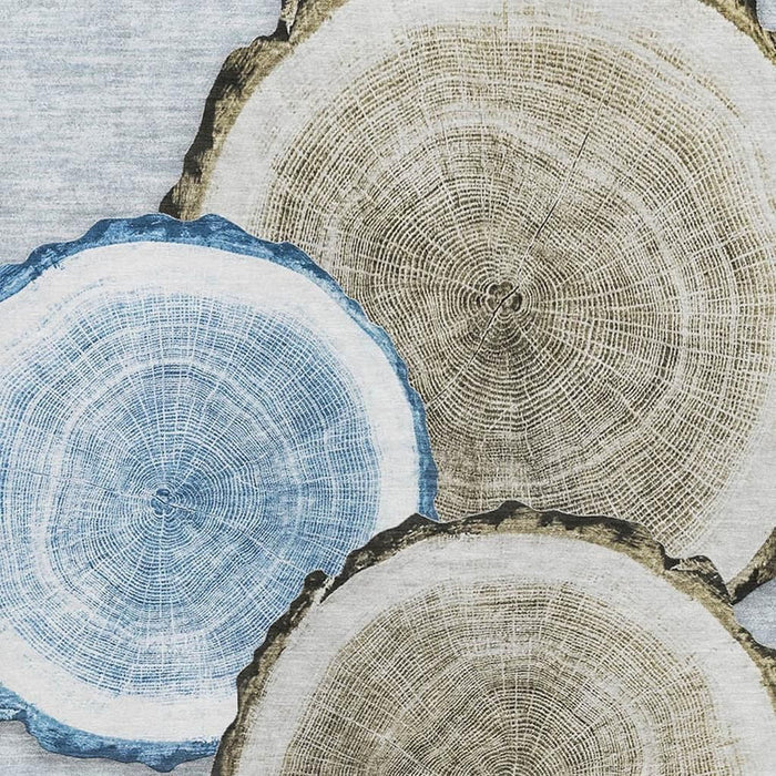 9' X 12' Faux Bois Washable Area Rug With UV Protection (649923) - Blue / Brown / Ivory