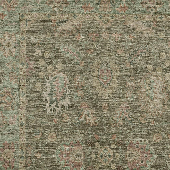 10' X 14' Oriental Washable Area Rug With UV Protection (717983) - Olive Green / Beige