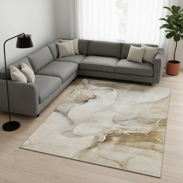 10' X 14' Abstract Washable Area Rug With UV Protection (647326) - Beige / Ivory