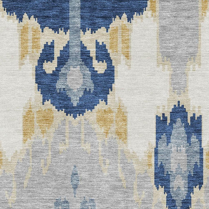 9' X 12' Ikat Washable Area Rug With UV Protection - Navy Blue