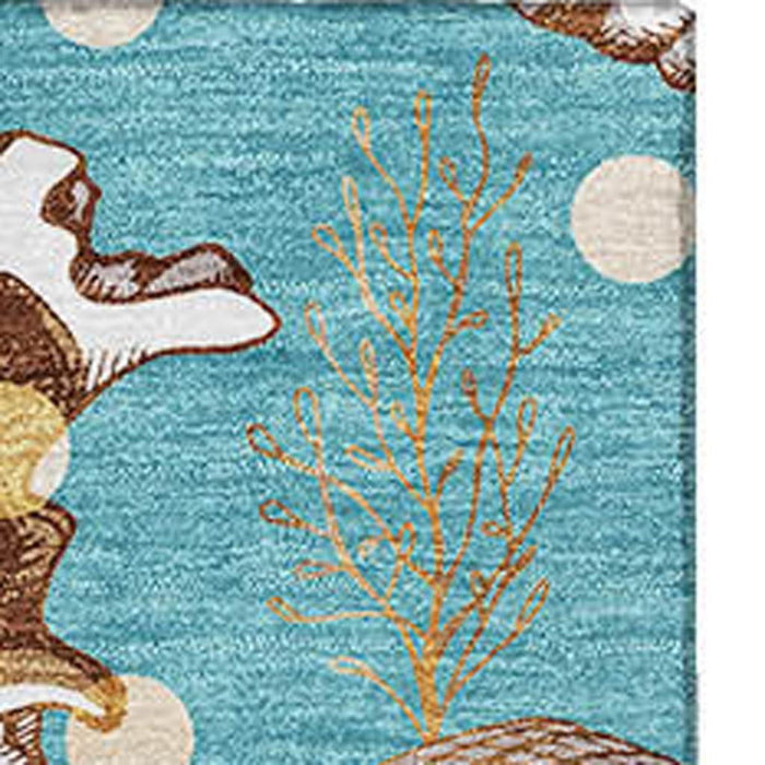 10' X 14' Geometric Washable Area Rug With UV Protection (645828) - Aqua / Ivory / Beige