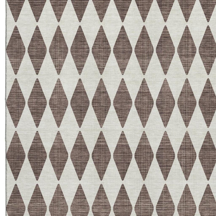 9' X 12' Diamond Washable Area Rug With UV Protection (650037) - Brown / Ivory