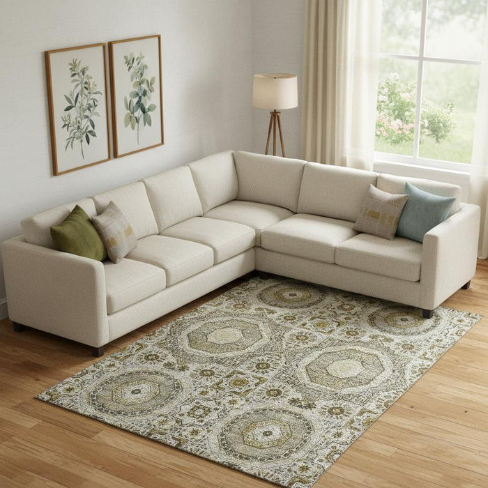 10' X 14' Medallion Washable Area Rug With UV Protection (708241) - Taupe / Ivory / Gold
