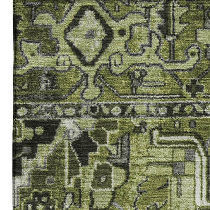 10' X 14' Oriental Washable Area Rug With UV Protection (649720) - Olive Green / Gray / Ivory
