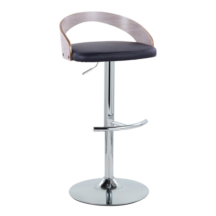 Grotto - Adjustable Barstool - Chrome Metal, Light Grey Wood