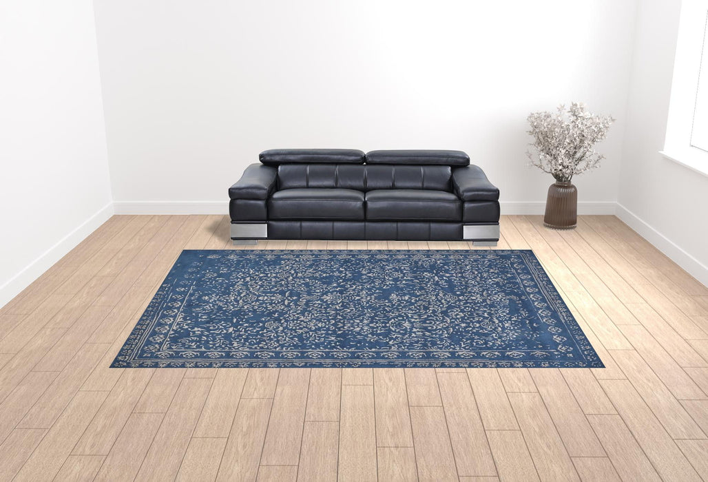 10' x 14' Wool Floral Tufted Handmade Distressed Area Rug - Blue And Silver
