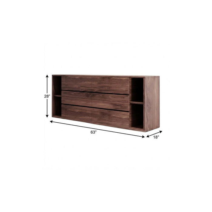 Wood Six Drawer, Double Dresser - Walnut