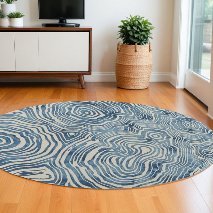 10' Round Geometric Hand Tufted Area Rug - Ivory And Blue