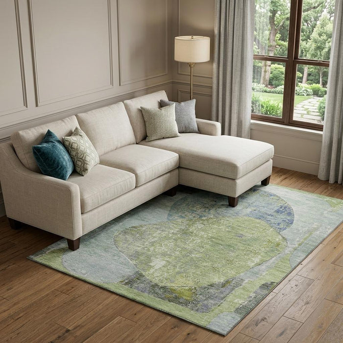10' X 14' Abstract Washable Area Rug With UV Protection (695540) - Green / Purple / Silver