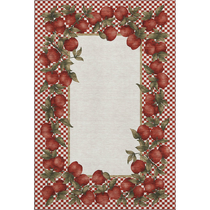 9' X 12' Geometric Washable Area Rug With UV Protection - Red And Ivory