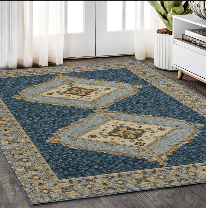 5' X 7' Medallion Area Rug - Blue And Gold