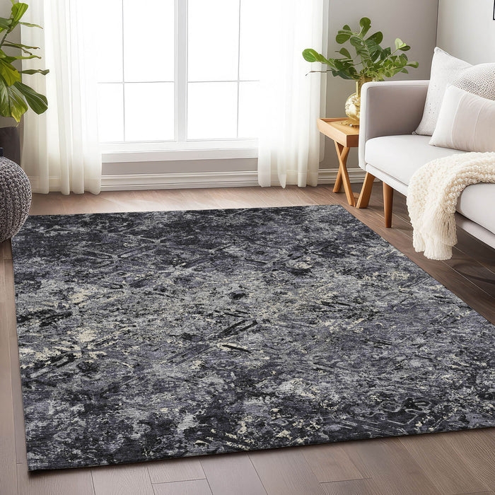 10' X 14' Diamond Washable Area Rug With UV Protection - Black