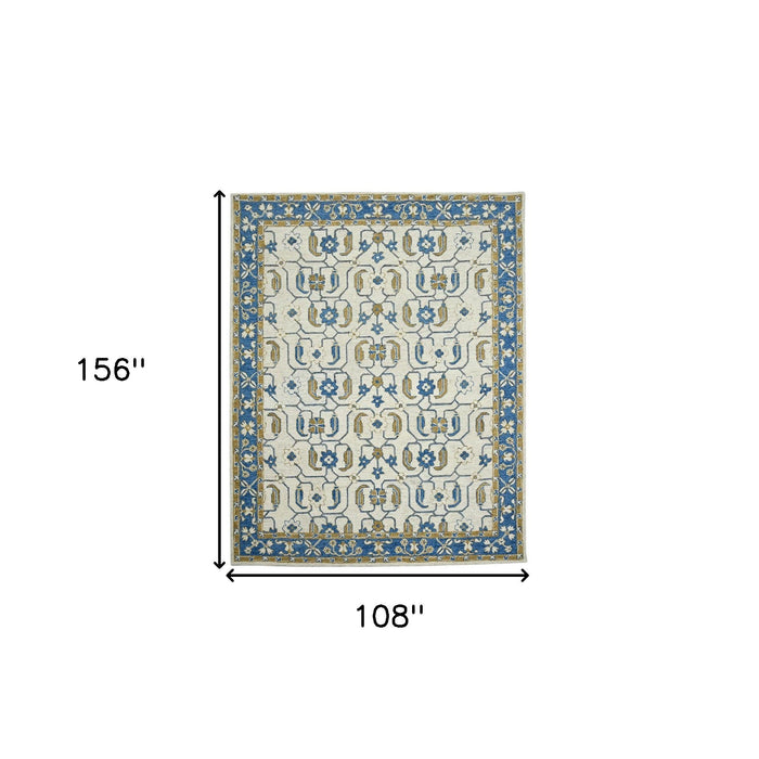 9' X 13' Wool Oriental Hand Hooked Area Rug - Blue