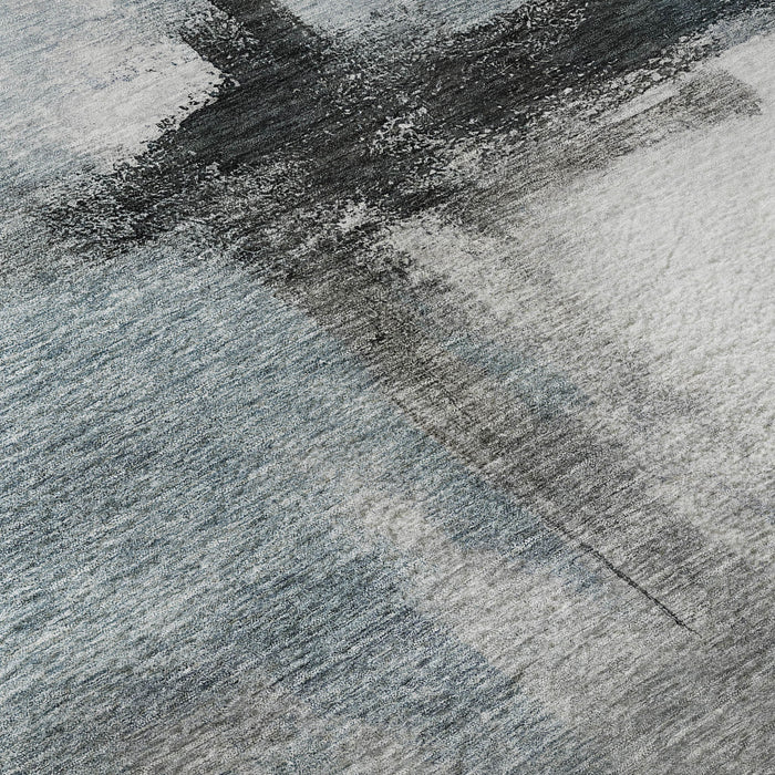 10' X 14' Abstract Washable Area Rug With UV Protection (684202) - Blue / Charcoal / Ivory