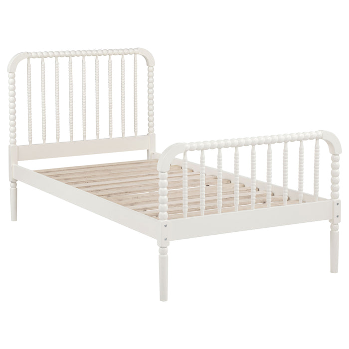CoasterEssence Jones Wood twin open frame bed in white furniture finish
