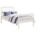 CoasterEssence Jones Wood twin open frame bed in white with slatted headboard and footboard