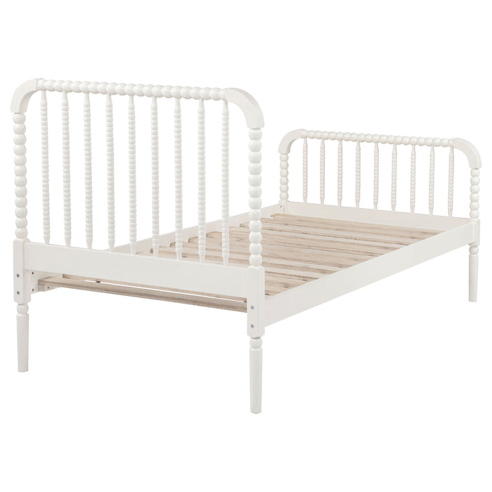 CoasterEssence Jones Wood Twin Open Frame Bed in white with slatted headboard and footboard
