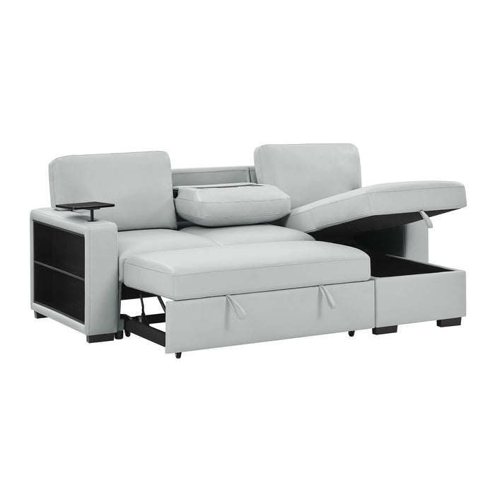 U0212 - Reversible Sofa Bed Loveseat With Pop-Up Sleeper With Drop Down Table - Silver