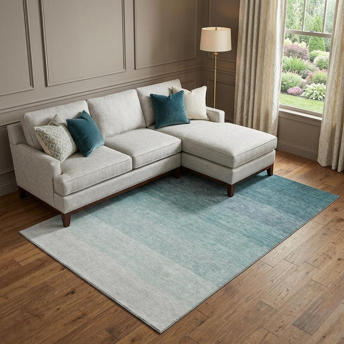 10' X 14' Ombre Washable Area Rug With UV Protection (673819) - Teal / Ivory