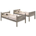 Weathered taupe Ryder Wood twin over twin bunk bed with mattress, sturdy furniture design, made by CoasterEveryday.
