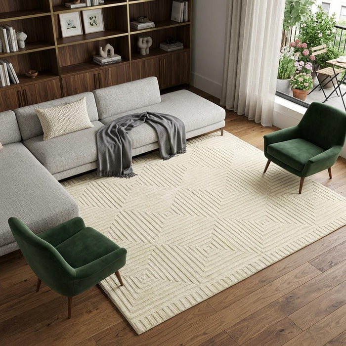 8' X 10' Wool Geometric Hand Knotted Area Rug (744237) - Ivory / Beige