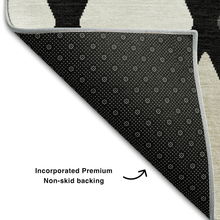 10' X 14' Geometric Washable Area Rug With UV Protection (670459) - Black / Ivory / Gray