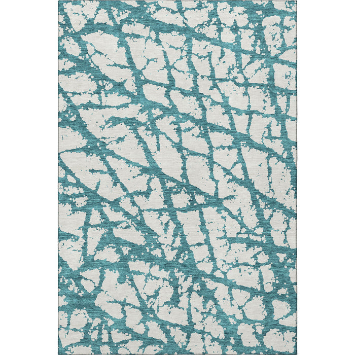 10' X 14' Abstract Washable Area Rug With UV Protection (676884) - Teal / Ivory