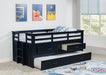 CoasterEveryday Carlsbad Wood Twin Captains Bed in navy blue with trundle, featuring a sturdy wooden frame and built-in storage.