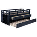 CoasterEveryday Carlsbad Wood Twin Captains Bed with Trundle in navy blue, showing the bed frame and pull-out trundle bed.