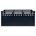 Carlsbad Wood Twin Captains Bed with Trundle in navy blue, featuring a sturdy wooden frame and built-in storage drawers.