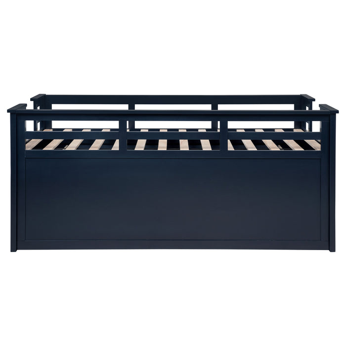 Carlsbad Wood Twin Captains Bed with Trundle in navy blue, CoasterEveryday furniture, showcasing the bed frame and trundle drawer.