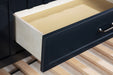 Carlsbad Wood Twin Captains Bed with Trundle in navy blue, CoasterEveryday furniture, showing the bed frame with trundle drawer underneath.