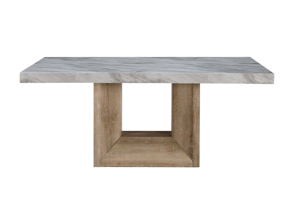 70" Faux Marble And Wood Pedestal Base Dining Table - White