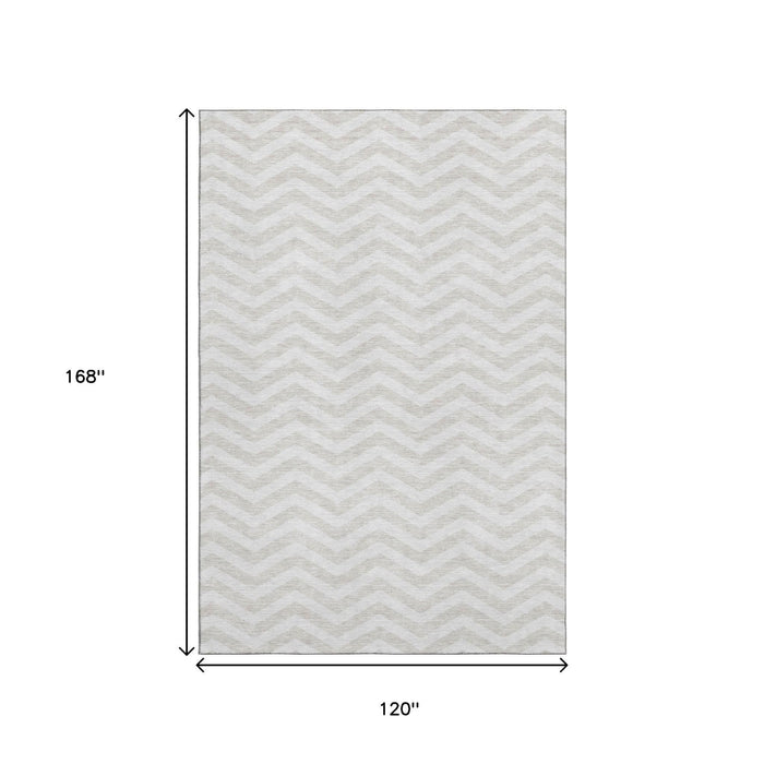10' X 14' Chevron Washable Area Rug With UV Protection (673303) - Ivory / Beige