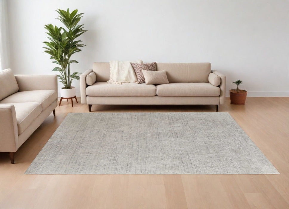 8' x 10' Abstract Hand Woven Worn Faded Wool Blend Area Rug - Gray And Ivory
