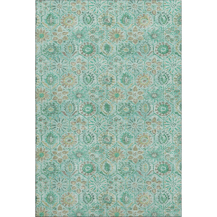 10' X 14' Floral Washable Area Rug With UV Protection (708643) - Aqua / Beige