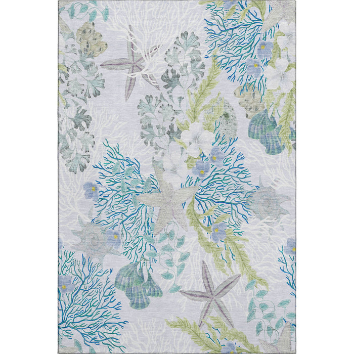 9' X 12' Geometric Washable Area Rug With UV Protection (645695) - Aqua / Ivory / Green