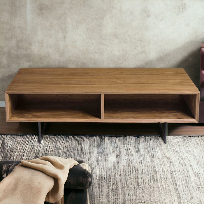 Metal Coffee Table With Two Shelves - Brown And Black