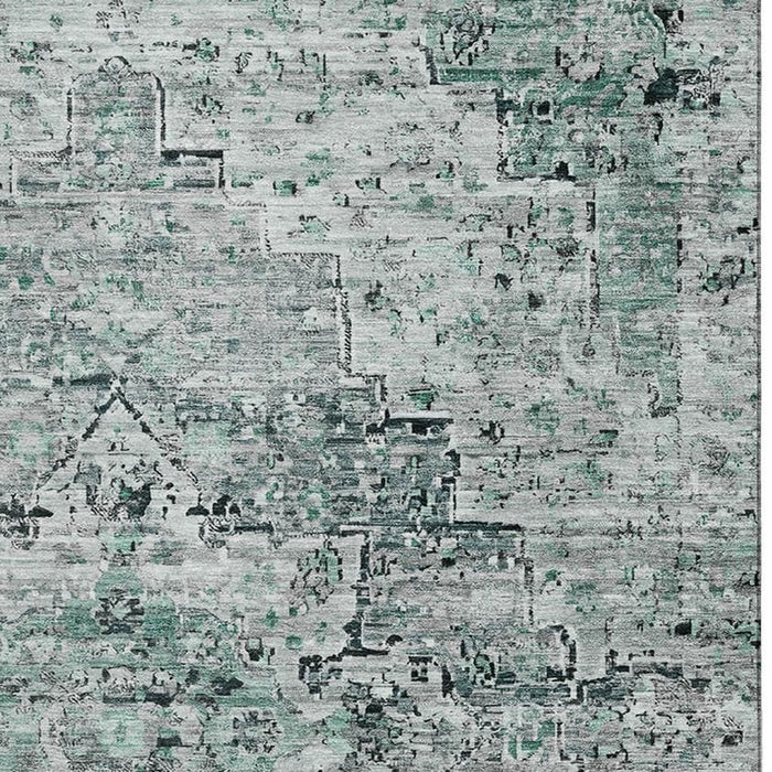 10' X 14' Floral Medallion Washable Area Rug With UV Protection (705101) - Teal / Gray