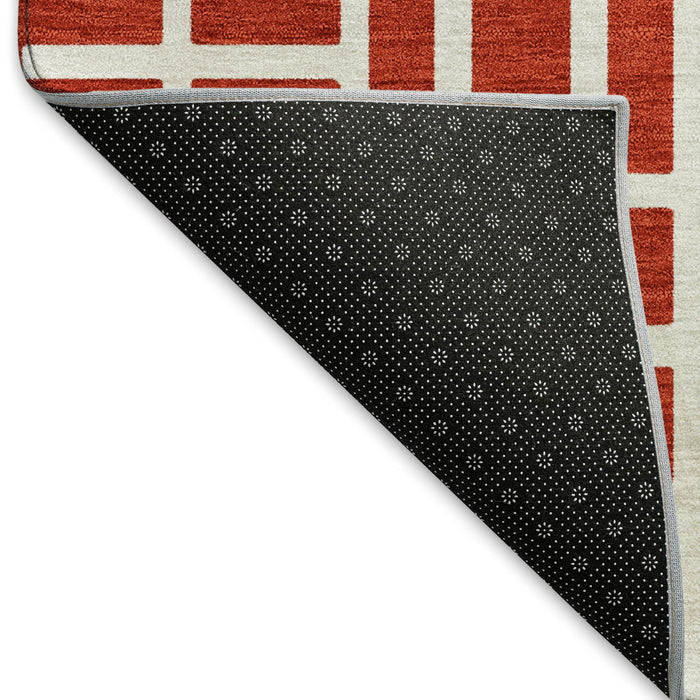 10' X 14' Geometric Washable Area Rug With UV Protection (672845) - Red / Ivory